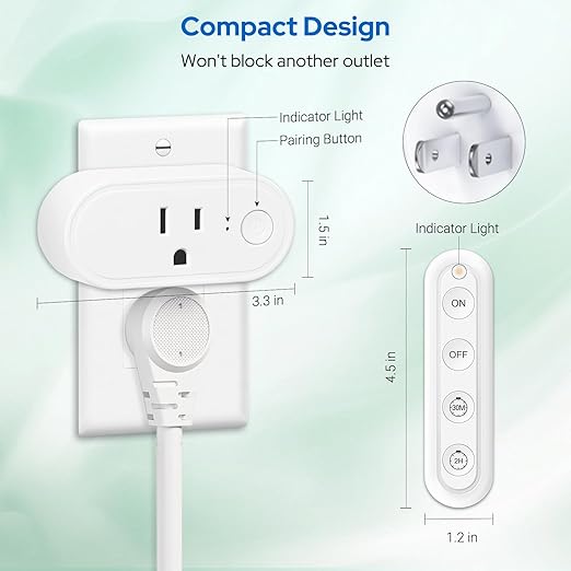 Remote Control Timer Outlet: Dual Gear Countdown (30min/2h) with Auto Shut Off – 15A/1800W – Elderly-Kid Safe – WiFi Router, Sleep-Light & Small Appliances Multi-Scene Timed Control