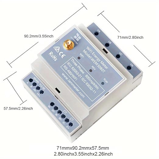 WEM3046 Series Three-Phase WiFi Energy Meters, DIN-Rail, Industrial/Commercial Power Monitoring, Supports Cloud/App, Modbus TCP/RTU, Home Assistant (WEM3046TE)