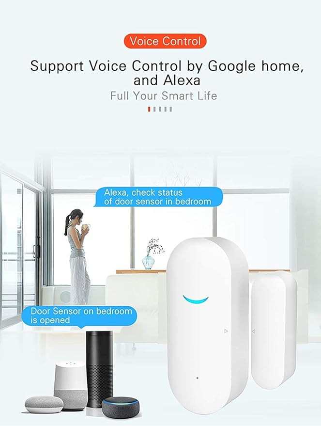 2-Pack WiFi Door and Window Sensors,Tuya Smart Alarm with Free Notification APP Control Home Security Alarm System, No Hub Required,Compatible with Alexa, Google Home