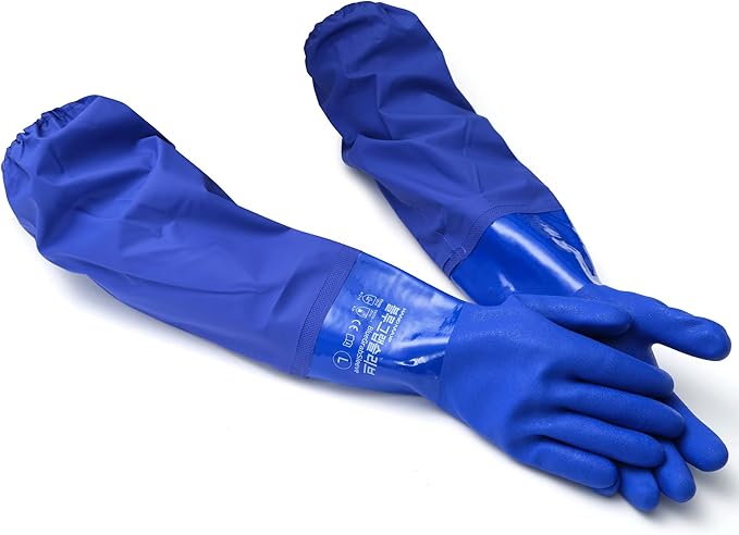 Youneedthat Chemical Resistant Gloves, Seamless Cotton Lined, Heavy Duty Waterproof Gloves, Long Rubber PVC, 24" L,XL,XXL