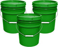 MKS Plastics 5-Gallon Bucket with Airtight Lid – Made in USA, Food Grade BPA Free Plastic, Heavy Duty Multi-Use, Metal Handle with Grip, Stackable Storage – Green, 3 Pack
