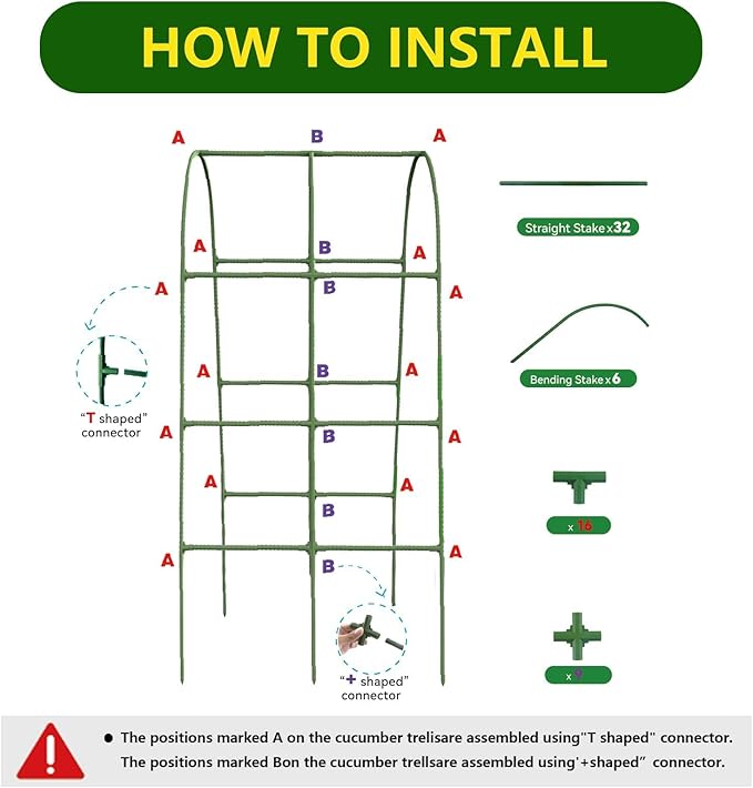 63" Tall Garden Trellis for Raised Bed Metal U-Frame Arch Tunnel Tomato Cage Plant Stakes Support with Garden Netting for Cucumber,Grapes,Peas, Zucchini,Vine,Bean,Flowers