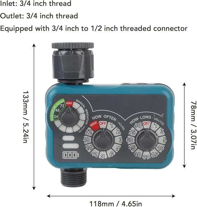 Garosa 3 Dial Water Timer, Automatic Manual Sprinkler Timer with Rain Delay, IP54 Water Proof for Garden Irrigation