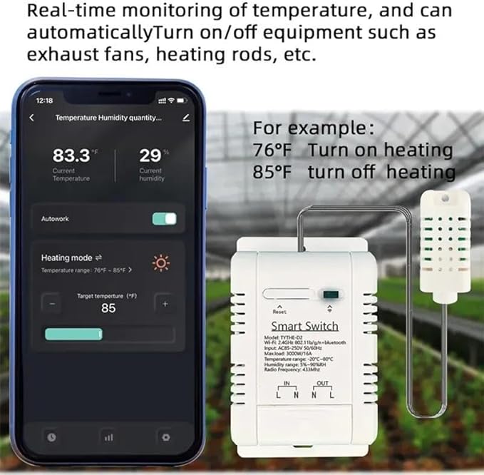 WiFi& RF Smart Relay Switch Module,Temperature and Humidity Sensor with Energy Consumption Monitoring,Phone app Remote/Voice Control,Timer,Compatible with Alexa.