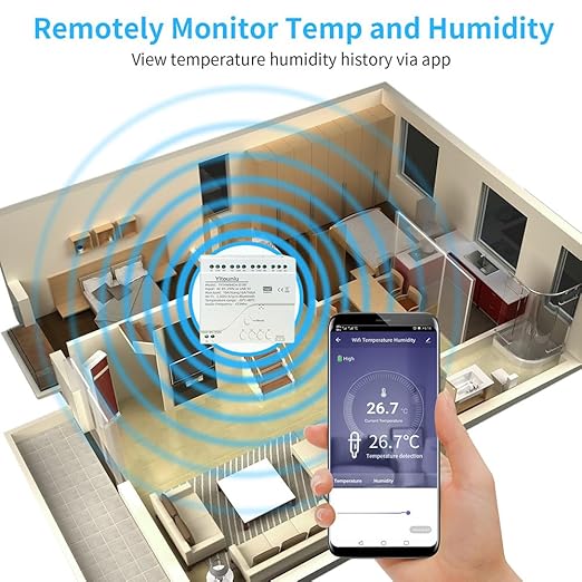 4CH WiFi Tuya Smart 85-250V Temperature and Humidity Sensor, Remote APP Control and Monitoring Function, Voice Control, Smart Scene, Dry Contact Passive Output, Works with Alexa Google Home