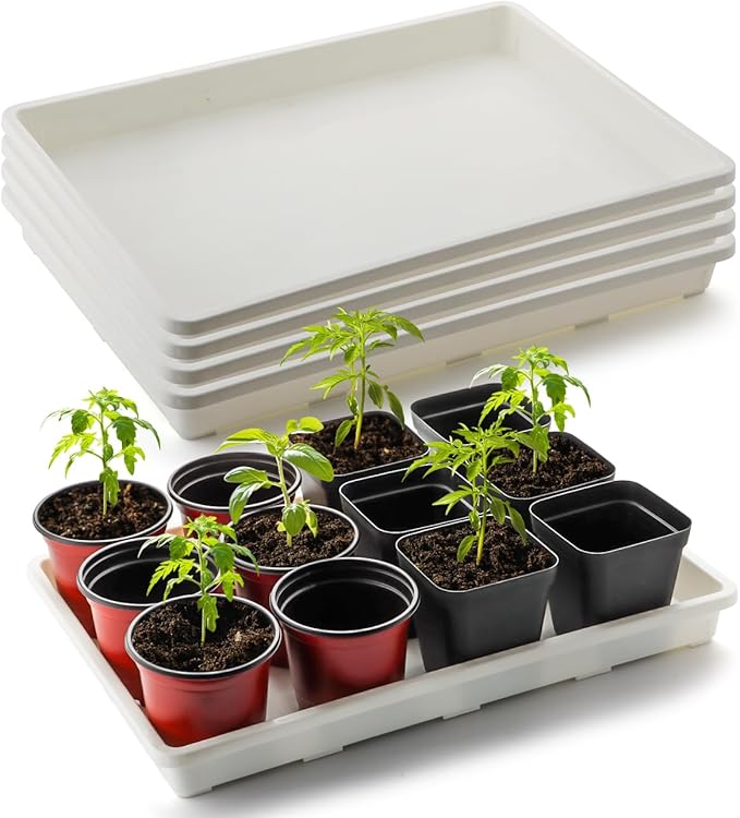RooTrimmer 5 Pack Nursery Pot Tray, Carrying and Holding Plant Tray for Pot 24 Cell Carrying Holder Drainage Watering Plant Tray (White)