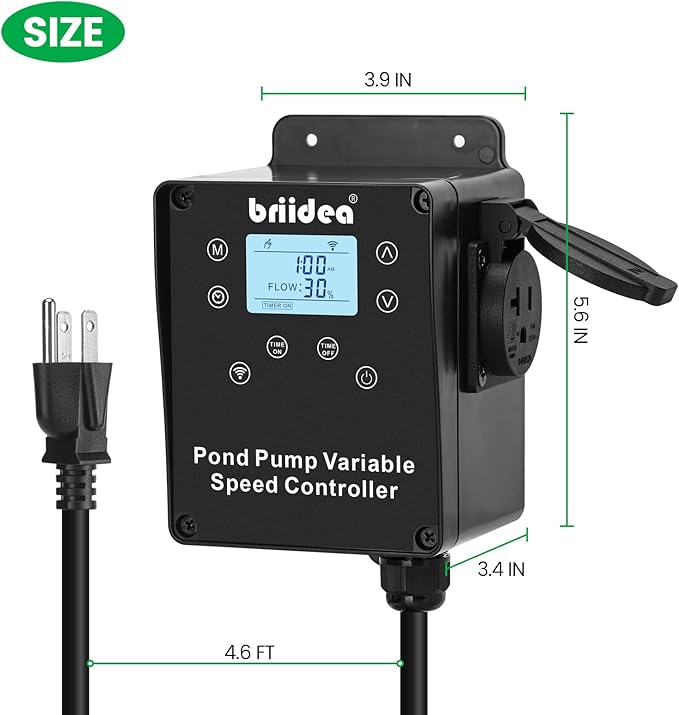briidea WiFi Variable Speed Waterfall Pump Controller with App Control, Timer, 3 Modes, 10 Level Flow Control, LCD Display, Compatible with PGPSPEPAPBPCTT Series Pumps up to 900W for Koi Ponds, HSCR