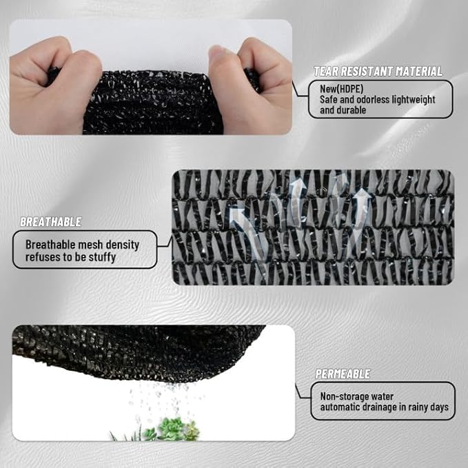 Cool Area 55% Sun Shade Cloth Mesh Tarp with Grommets for Plant Cover 12x20ft Patio Canopy Garden Pergola Greenhouse Car Barn Kennel Black