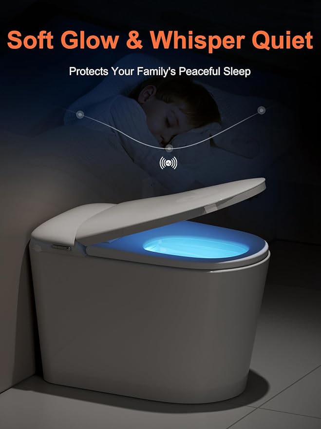 Smart Toilet - ADA Height Heated Seat, Tankless Auto-Flush, Foot Sensor, Night Light, Modern Elongated One-Piece for Bathrooms