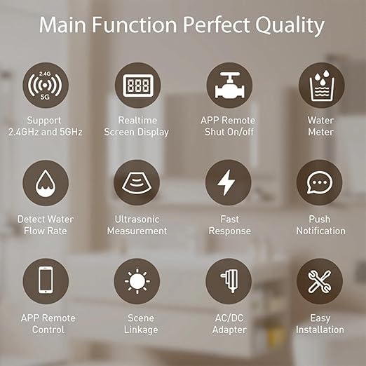 Digital Flow Meter, Water Liter Meter Smart Valve Flow WiFi for APP Multifunctional Dual Band Voice Control DN20,for Outdoor Gardens