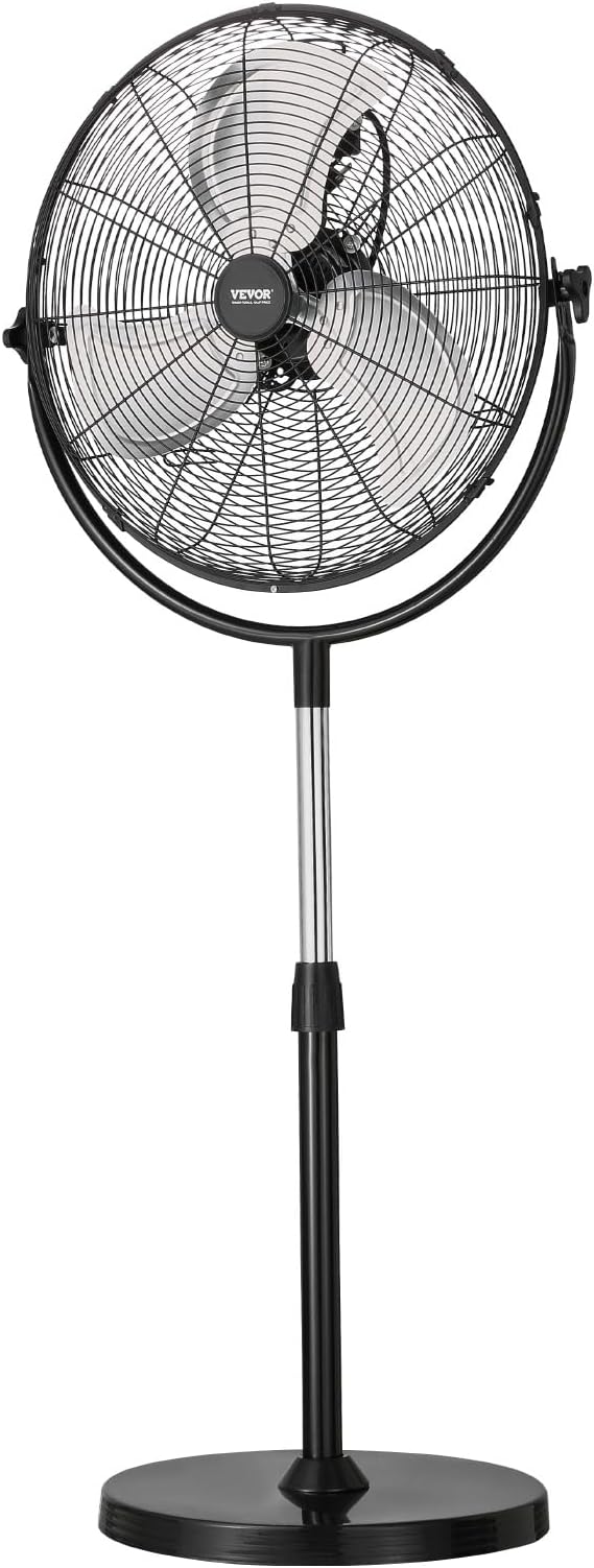 VEVOR Industrial Pedestal Fan, 18 Inch Standing Fan with 45.3 to 57.9 Inches Adjustable Height, Floor Fans with 3 Adjustable Speeds, High Power Fans for Living Room, Home, Office, Black