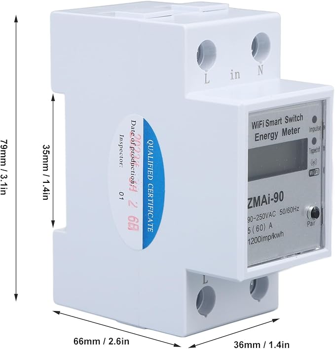 WiFi Energy Meter, Real Time Monitoring, APP Remote Control, Single Phase with Voltage Monitoring and Power Analysis for Easy Installation