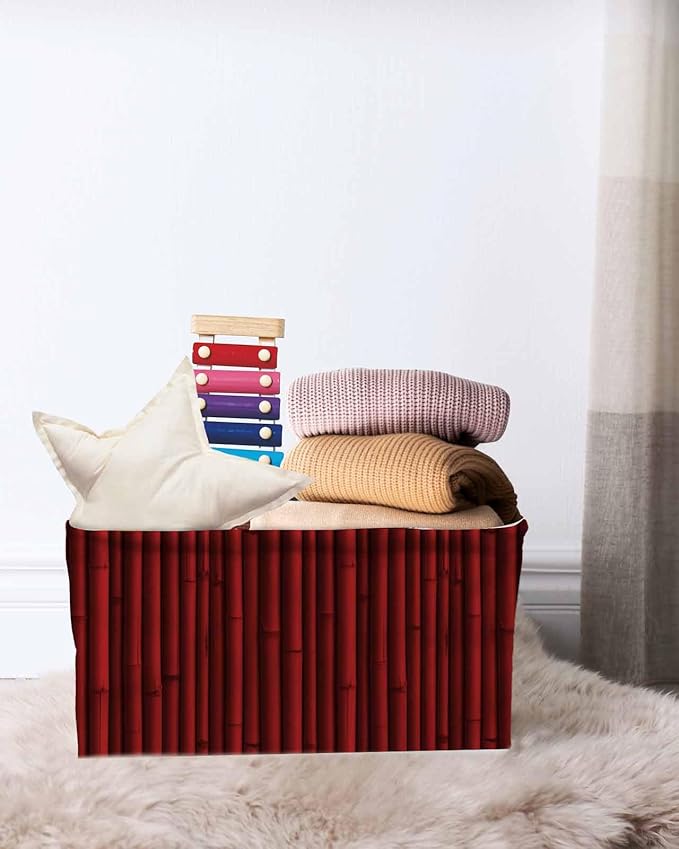 Red Plants Texture Storage Bins Cubes Waterproof Cloth Storage Basket, Vintage Country Trees Pattern Foldable Storage Bags for Shelf Closet Clothes Storages Organizers with Handles 15x11x9.5 in 2PCS