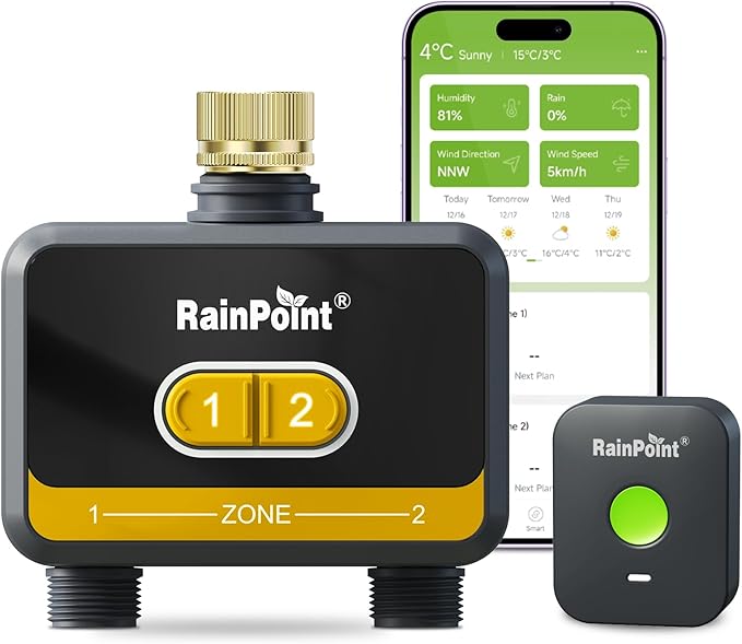 RainPoint WiFi Water Timer for Garden Hose with Brass Inlet,Yellow