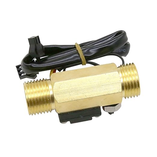 G1/2" Water Flow Sensor Thread Female to Male Brass Switch Hall Effect Liquid Flowmeter Fluidmeter Counter BSP with Temperature Sensor 1-25L/Min（66 mm in Total Length）