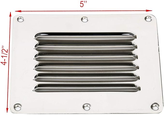 Amarine Made Stainless Steel Stamped Louvered Vent - Rectangular - 07722S - 4-1/2" X 5" (4-Pack)