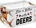 Deer Storage Bins Cubes Waterproof Cloth Storage Basket, Wildlife Animals Farmhouse Country Elk Foldable Storage Bags for Shelf Closet Clothes Storages Organizers with Handles 15x11x9.5 in 1PCS