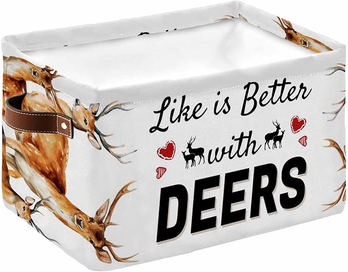 Deer Storage Bins Cubes Waterproof Cloth Storage Basket, Wildlife Animals Farmhouse Country Elk Foldable Storage Bags for Shelf Closet Clothes Storages Organizers with Handles 15x11x9.5 in 1PCS