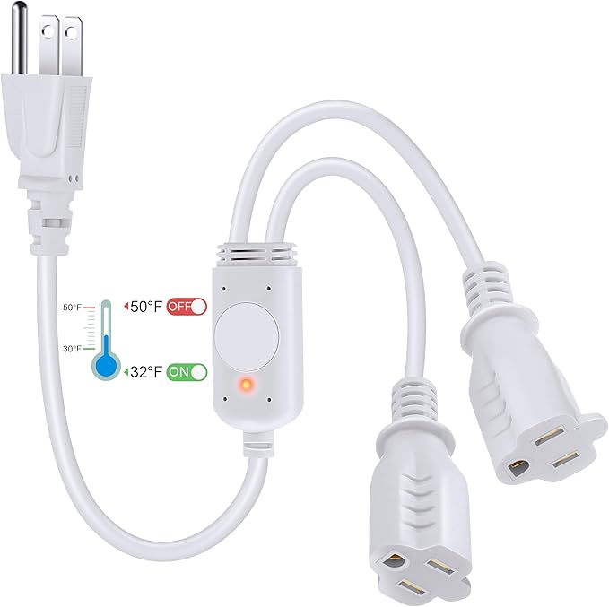 Feekoon 120V 10A Temperature Controlled Extension Cord, Heat Cable Controller Turns on Below 32°F, Off Above 50°F, Thermostatically Controlled Outlet for Coop Heaters Deicers Water Pipe Heating Tapes