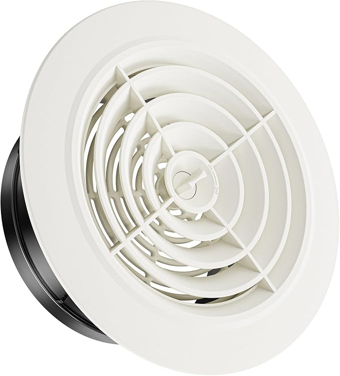 HG POWER 6 Inch Soffit Vent，Round Air Vent Cover with Louver, ABS Adjustable Ceiling Vent Covers for Living Room, Bathroom, Kitchen, Greenhouse, Ventilation System, White - Opening Size 5.75"