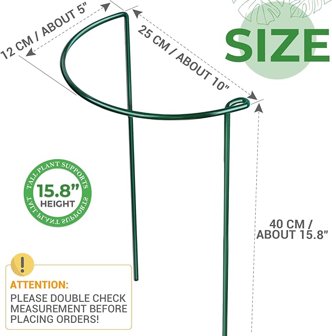 LEOBRO 6 Pack Plant Support Plant Stakes, Peony Cages and Supports, Metal Garden Stakes Plant Supports, Plant Support Stakes for Peony, Tomato, Hydrangea, Indoor Outdoor Plants, 10" W x 15.8" H