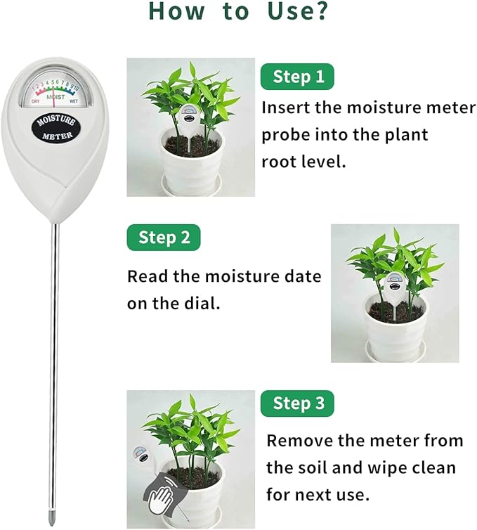 Censinda Soil Moisture Meter, Soil Moisture Monitor for House Plants, Soil Hygrometer Moisture Sensor for Indoor & Outdoor, Garden, Farm, Lawn Plant Care, No Battery Needed(White)