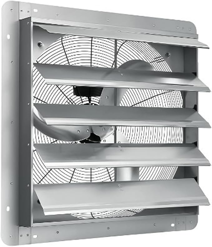24" Wall Mounted Shutter Exhaust Fan, 3500 CFM Aluminum Blades, 1500 RPM High Speed Low Noise, Automatic Shutter Attic Fan with Exhaust and Intake for Home Attic Garage Greenhouse Shed Basement