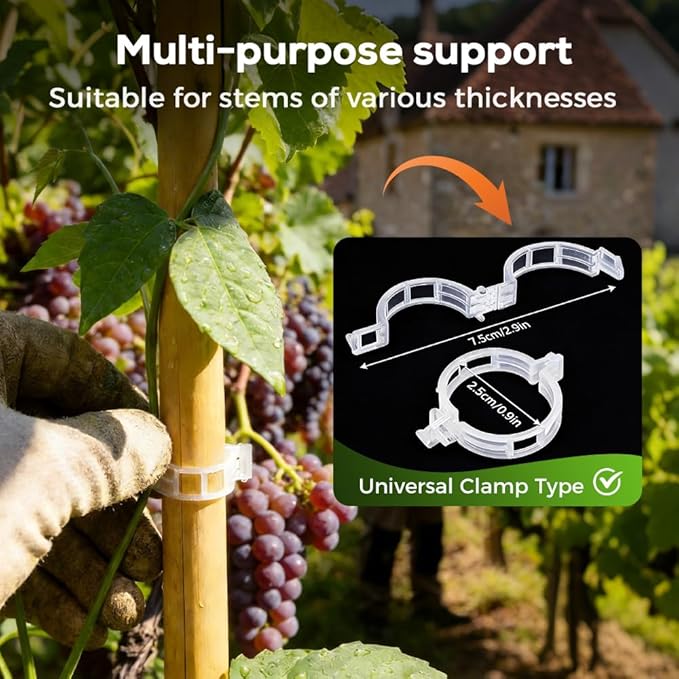 Plant Support Clips, 2026 Upgraded Tomato Plant Clips for Climbing Plants, Reusable Plastic Garden Clip for Grape Cucumber Stems Outdoor Vine Fixing Clip Gardening Supplies (50, White)