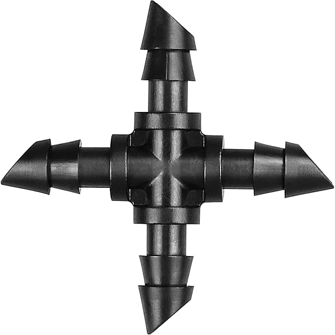 Gardrip Drip Irrigation Cross Fittings: 45 Pieces Barbed 4-Way Cross Irrigation Parts with Sharp End Fits for 1/4 Inch Drip Tubing Line Tee Connectors for Garden Lawn