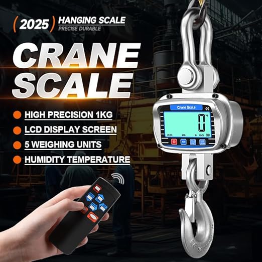 Digital Crane Scale 6600 lbs/3000kg/3T Measurable Temperature and Humidity Industrial Heavy Duty Hanging Scale with Remote Control LCD Screen for Construction, Factory, Farm(Silver)