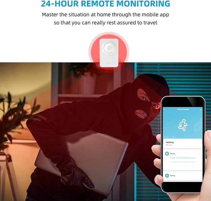 WiFi Smart Motion Sensor: Indoor PIR Motion Detector, Free App Alert, Tuya App Remote Monitor, USB & Battery Dual Power Supply, Infrared Wireless Alarm System for Home Security & Home Automation