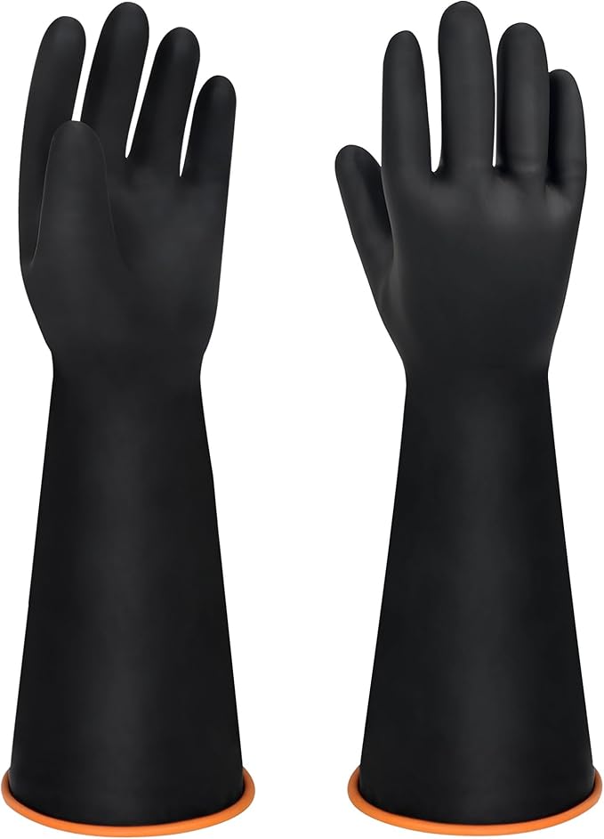 18" XL Size Latex Chemical Resistant Gloves, Reusable Heavy Duty Long Rubber Glove Dishwashing Gloves, Industrial Safety Glove for Men, Forearm Protection Waterproof Resist Strong Acid, Alkali, Oil'