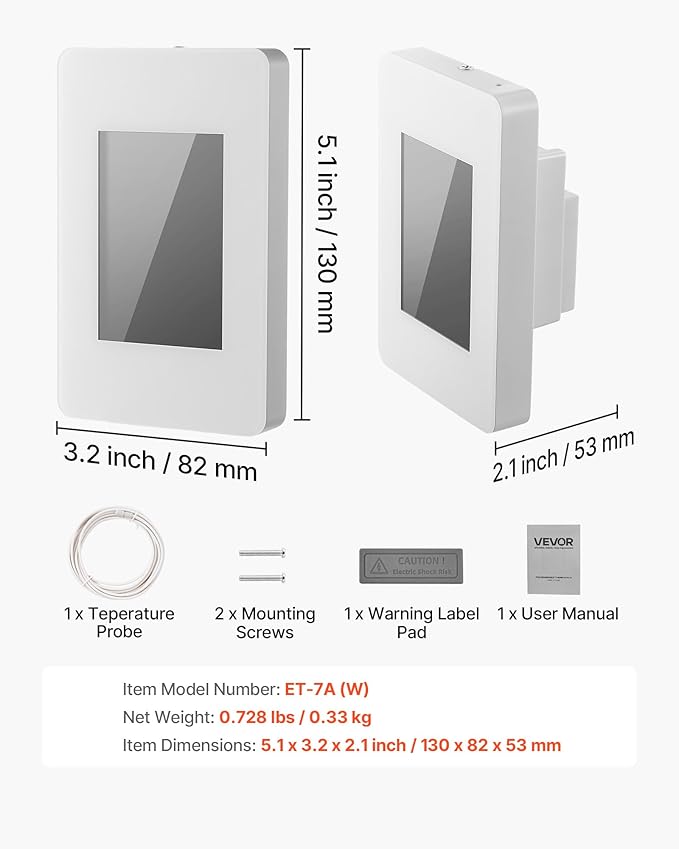 VEVOR 7-Day Programmable Thermostat Gray-White (Without WiFi) - for Radiant Underfloor Heating Cable & Heat Pump, GFCI & Sensitive Sensor, TFT Color Touch Display, Energy-Efficient