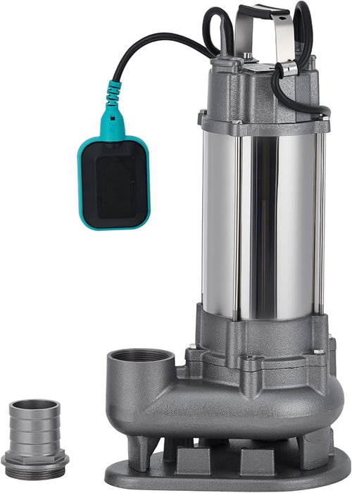 1/2 HP Submersible Sewage Pump, 6600 GPH Heavy Duty Cast Iron Effluent Pump with Automatic Tethered Float Switch, Sump Pump for Sump Basin, Basement, Residential Use