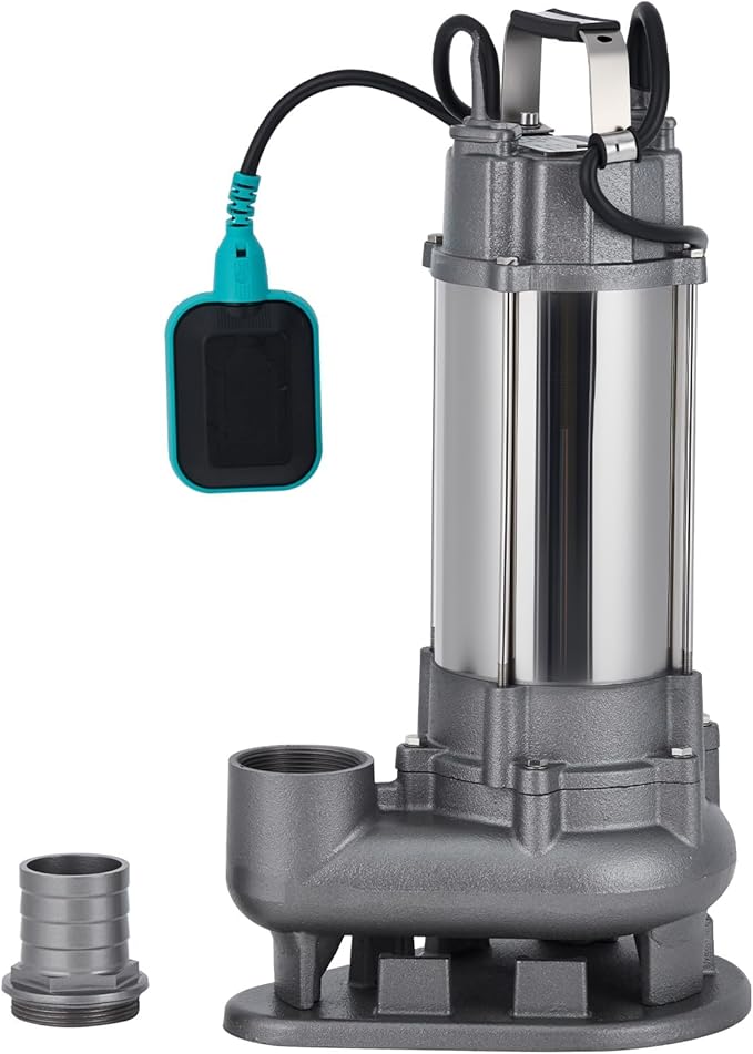 1/2 HP Submersible Sewage Pump, 6600 GPH Heavy Duty Cast Iron Effluent Pump with Automatic Tethered Float Switch, Sump Pump for Sump Basin, Basement, Residential Use