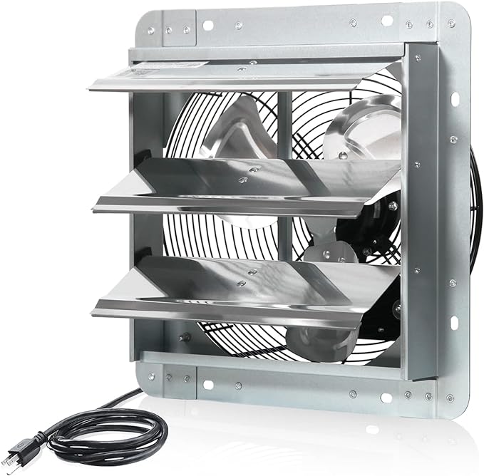 KEN BROWN 12 Inch Shutter Exhaust Fan Wall Mounted,Aluminum with 1.65 Meters Power Cord Kit,High Speed 1450CFM,Vent fan for Commercial,Greenhouse,Attic,Shed,Shop