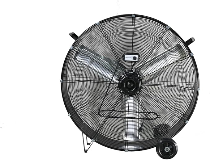 K Tool International 77735 30" Direct Drive Drum Fan with Wheels, High-velocity, 2-Speed, Cut-off Protection, 120V/60Hz, 8,800 Max CFM, UL Listed, Used in Warehouses, Shops, Greenhouses, Barns, Black