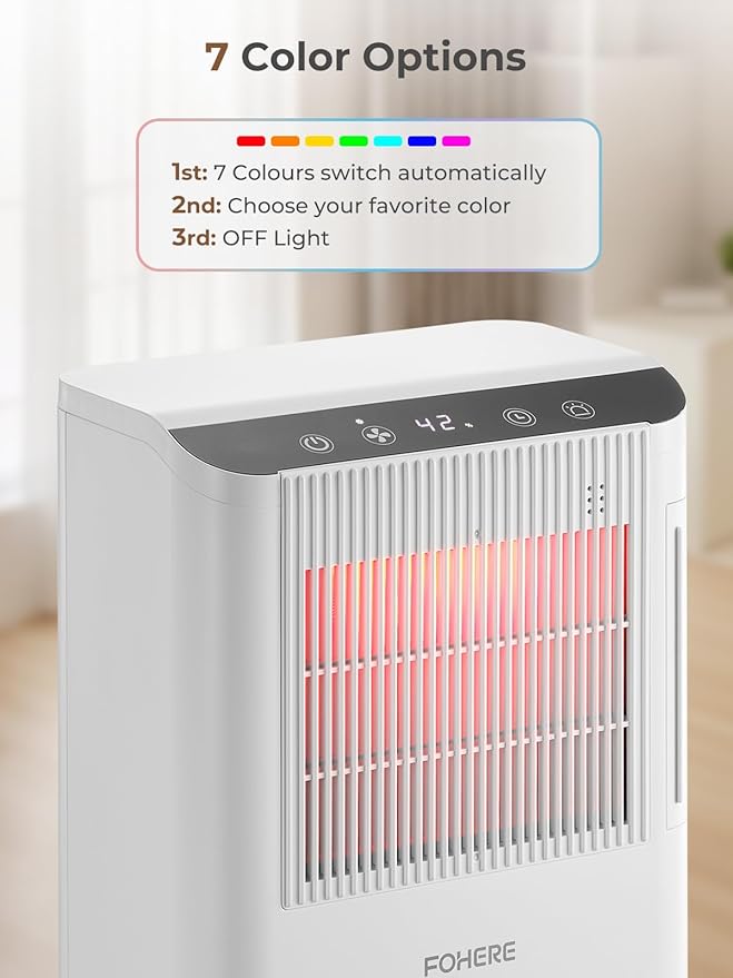 Dehumidifier for Home 2000 Sq.Ft, 85OZ Dehumidifiers for Basement Bedroom Bathroom with Drain Hose, Auto Shut Off, Humidity Display & 7 Color Light