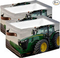 Farm Tractor Storage Basket with Handles for Shelves Closet, Green Truck Country Rustic Field Harvester Collapsible Fabric Cube Storage Organizer Bins for Shelves, Closet 2Pieces