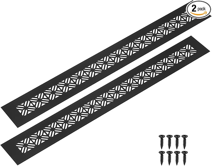uxcell 2Pcs Aluminum Alloy Air Vents, 400 x 50mm / 15.7 x 2" Rectangle Louvered Ventilation Grille Cover with Mounting Screws for Door Cabinet Wardrobe, Matt Black