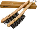 Forney 70504A 2-Pack Carbon Steel Wire Brush's with Curved Wood Handle, 13-3/4-Inch-by-.014-Inch, Assorted