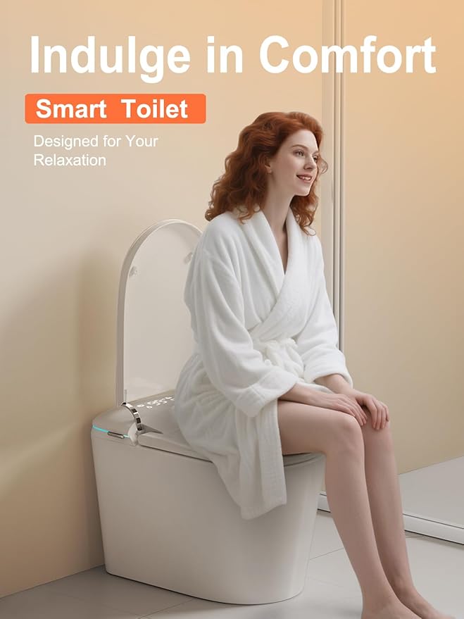Smart Toilet with Bidet Bulit in - Auto Open/Close Lid, ADA Height Heated Seat, Dryer, Night Light, Dual Auto Flush, Foot Sensor Operation, Modern Elongated One-Piece Toilet for Bathrooms