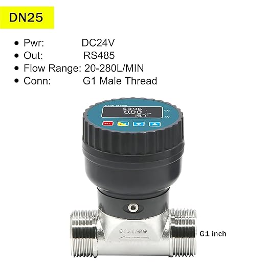 Rs485 Digital Display Flowmeter Stainless Steel Smart LCD Electronic Flow Meter Sensor Water, for Farm/Garden Irrigation(DN25)