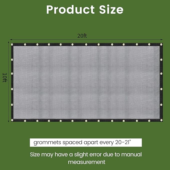 [Windscreensupplyco] 60-70% 10 FT X 20 FT Mesh Tarp/Shade Cloth 9-Needle Knitted Heavy Duty Black with Grommets for Green House, Garden, pergola, Pools, Dump Truck