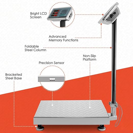 Houseables Industrial Scale, Platform Scale, 600 LB, Large, Weight Machine for Luggage, Shipping, Packages, Floor, Commercial, Heavy Duty, Box, Postal, Laundry, Warehouse, Luggage Weighing, Digital