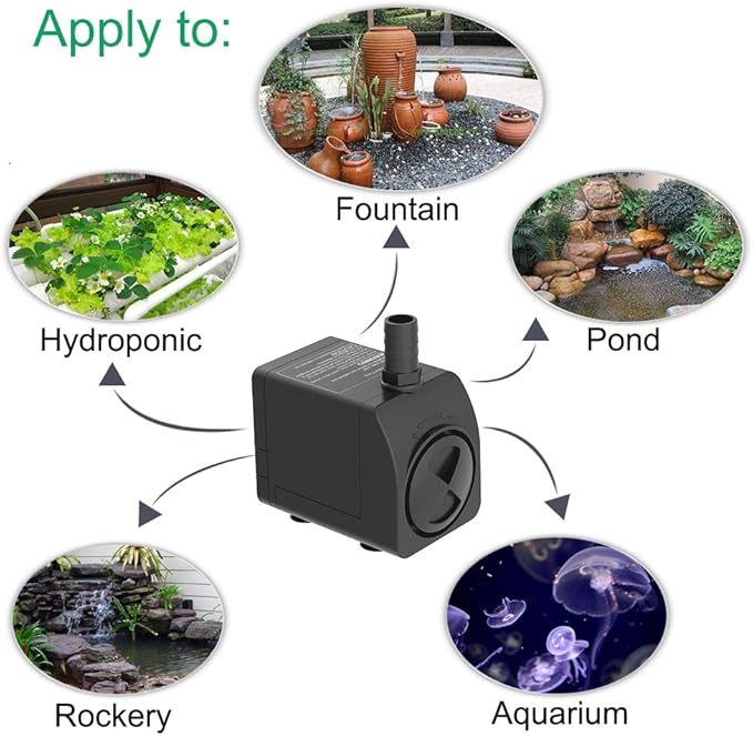 Knifel Submersible Pump 300GPH Ultra Quiet with Over Heating Protection 6ft High Lift for Fountains, Hydroponics, Ponds, Aquariums & More…
