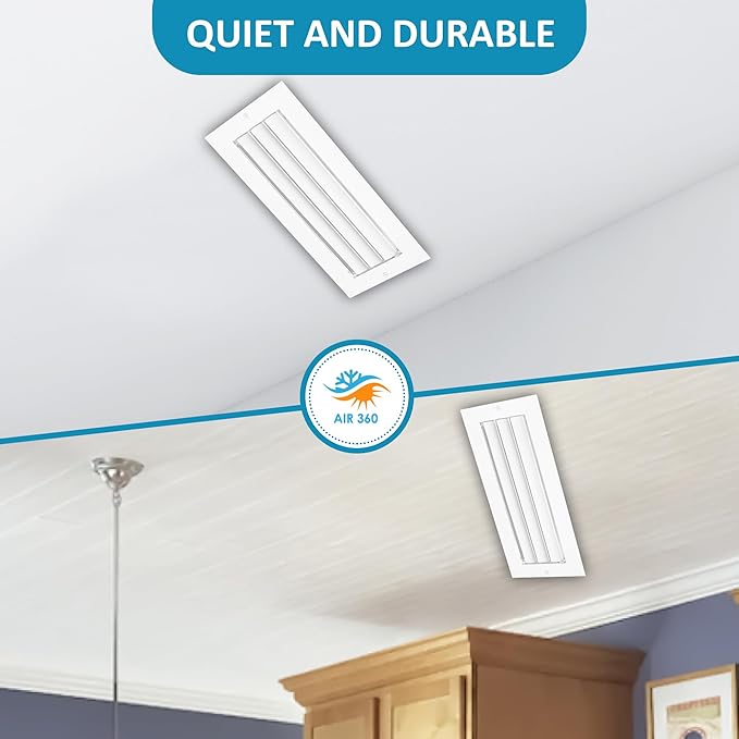 Aluminum 12 x 4 in (Duct Opening) 1-Way Air Duct Register Vent Cover for Ceiling and Wall - Modern HVAC Louver Vent Cover Adjustable – Durable Rustproof Wall Grille – Overall Size 13-5/8 x 5-5/8 Inch