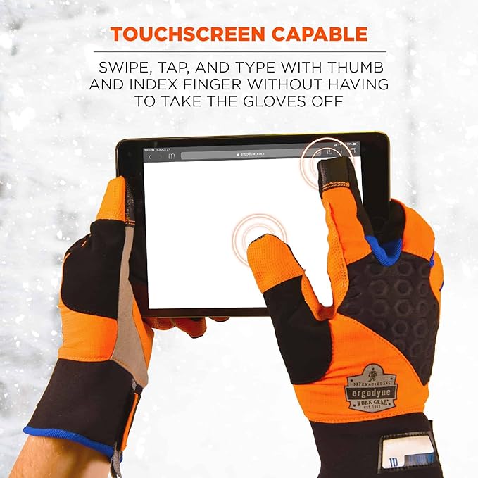 Waterproof Work Gloves, High Visibility, Thermal Insulated, Touchscreen, Enhanced Grip, Ergodyne ProFlex 818WP, Orange
