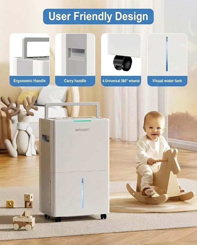 4000 sq.ft Dehumidifier for Basement with Drain Hose, 45 Pint Dehumidifiers for Home, Smart Compressor Dehumidifies for Large Room, Bedroom, 3 Modes, Intelligent Humidity Control, Auto Defrost