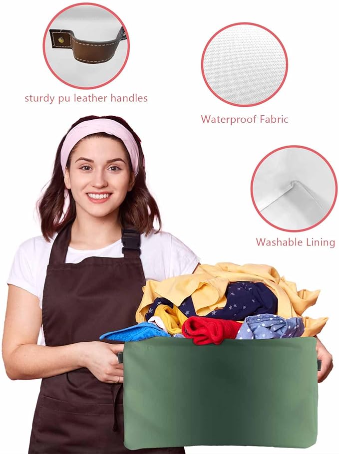 Green Grey Ombre Storage Bins Cubes Waterproof Cloth Storage Basket, Farmhouse Gradient Minimalist Foldable Storage Bags for Shelf Closet Clothes Storages Organizers with Handles 15x11x9.5 in 1PCS